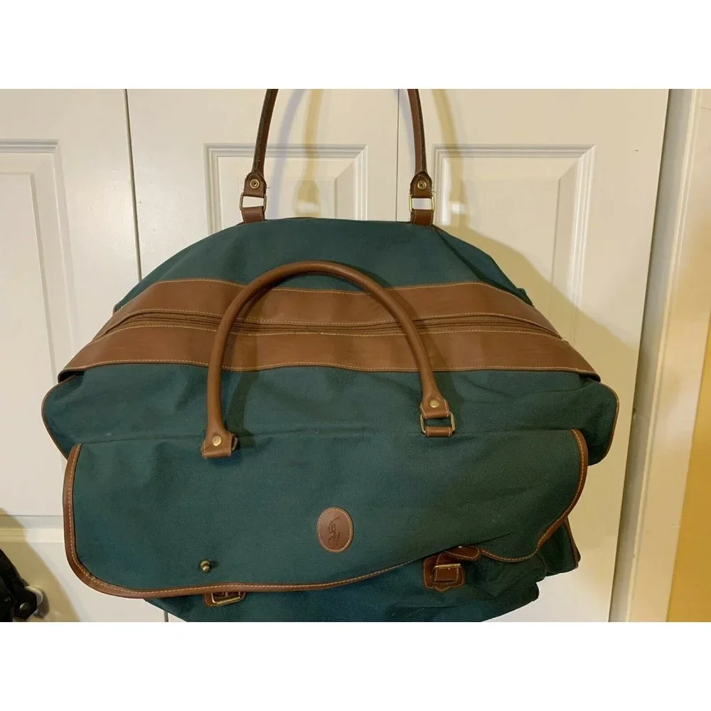 VTG Polo‎ Ralph Lauren Green Brown Duffle Bag Luggage Overnight Missing S…
